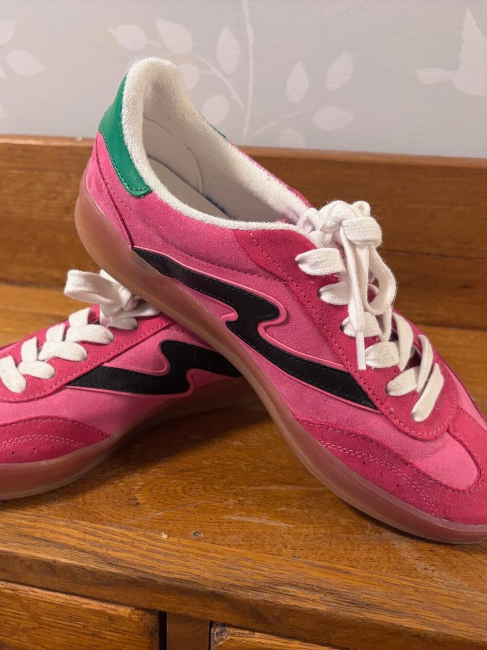 Madden Girl Giia  Pink and Black Lace-Up Sneakers with Green Heel - Size 6.5